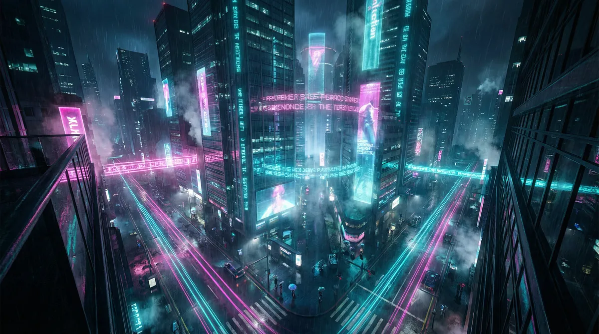 四虎影视4HU最新地址在线 竖屏短剧平台首页背景 - 赛博朋克都市夜景